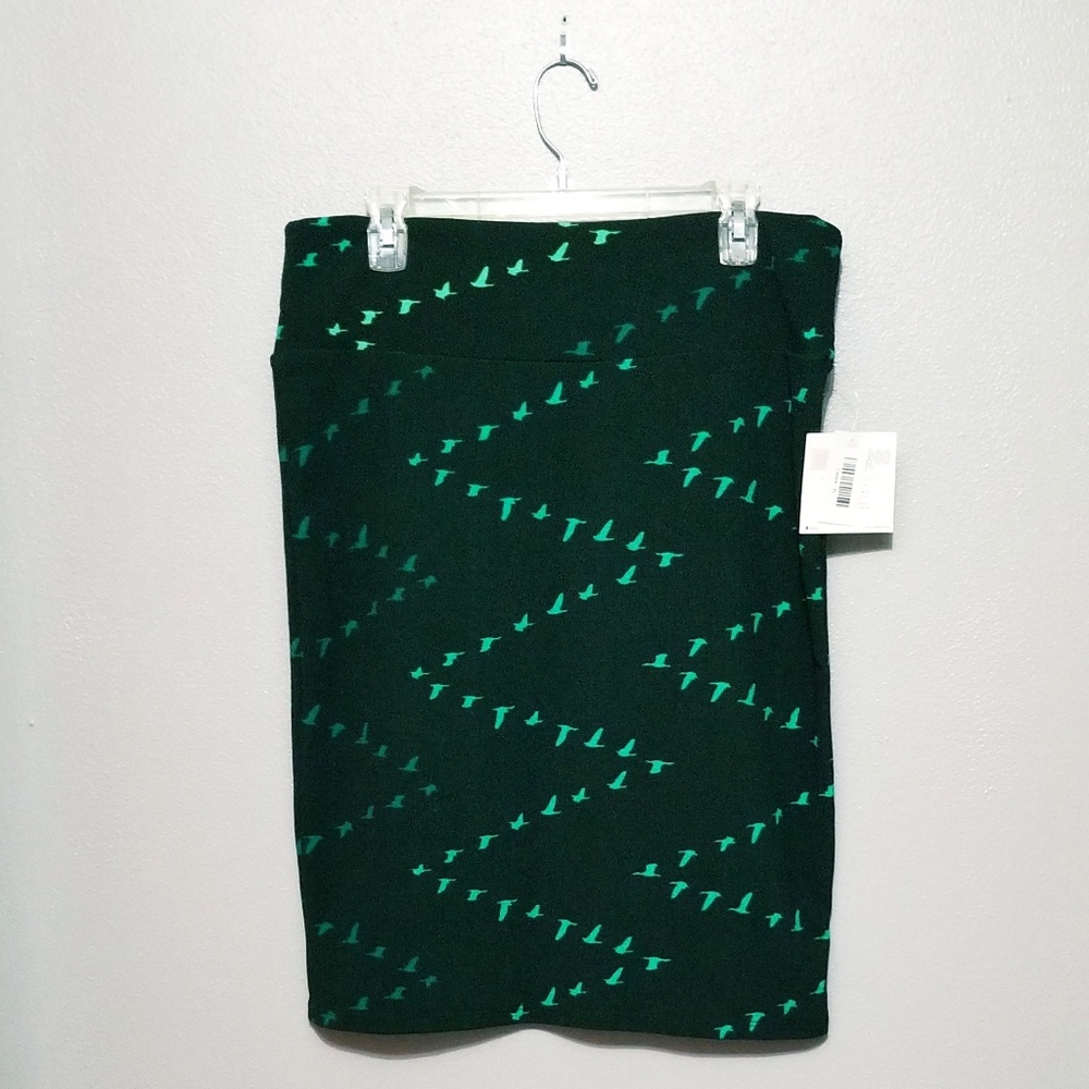 LuLaRoe cassie XL green skirt with birds NWT